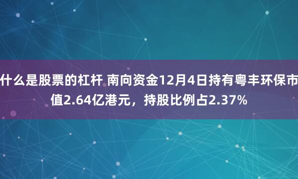 什么是股票的杠杆 南向资金12月4日持有粤丰环保市值2.64亿港元，持股比例占2.37%