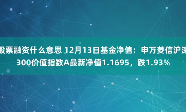 股票融资什么意思 12月13日基金净值：申万菱信沪深300价值指数A最新净值1.1695，跌1.93%